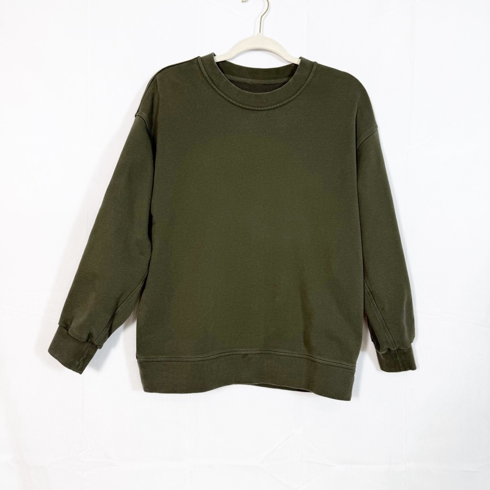 Lululemon Perfectly Oversized Crew Crewneck Sweatshirt Cotton Terry Army Green - Picture 2 of 9